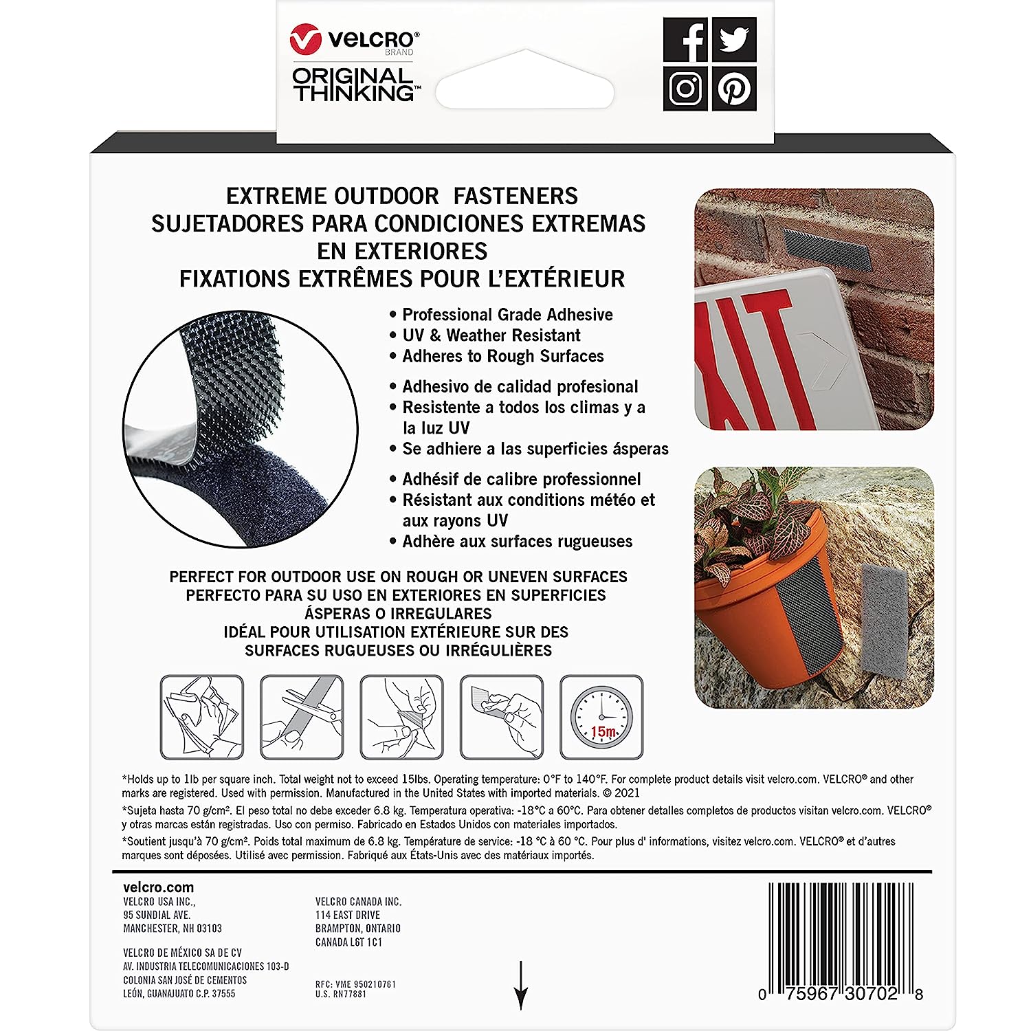 VELCRO Brand Extreme Outdoor Mounting Tape | 20Ft x 1 In, Holds 15 lbs | Strong Heavy Duty Stick on Adhesive | Mount on Brick, Concrete for Hanging, 30702 - Image 6